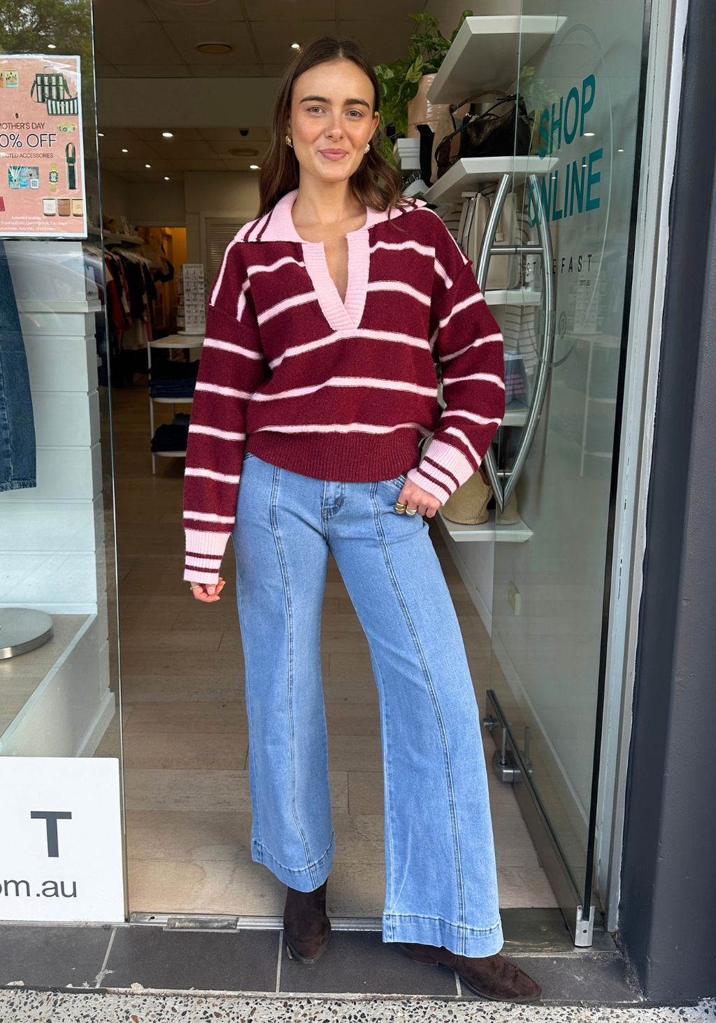 GREER COLLARED KNIT - BURGUNDY/PINK