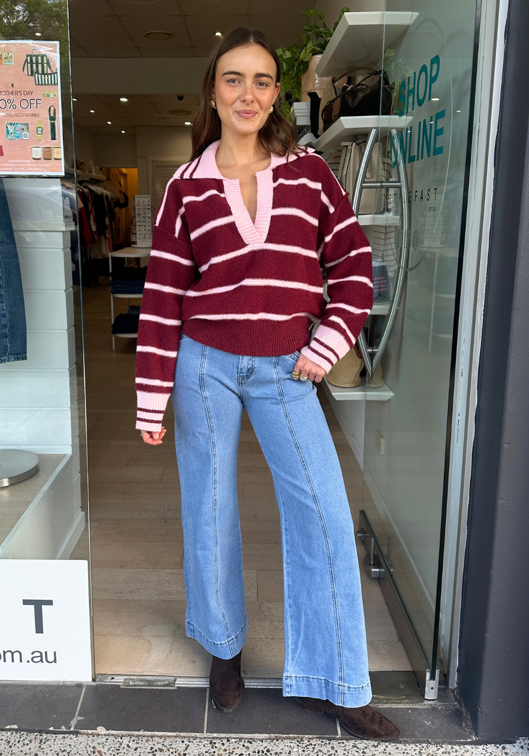 GREER COLLARED KNIT - BURGUNDY/PINK