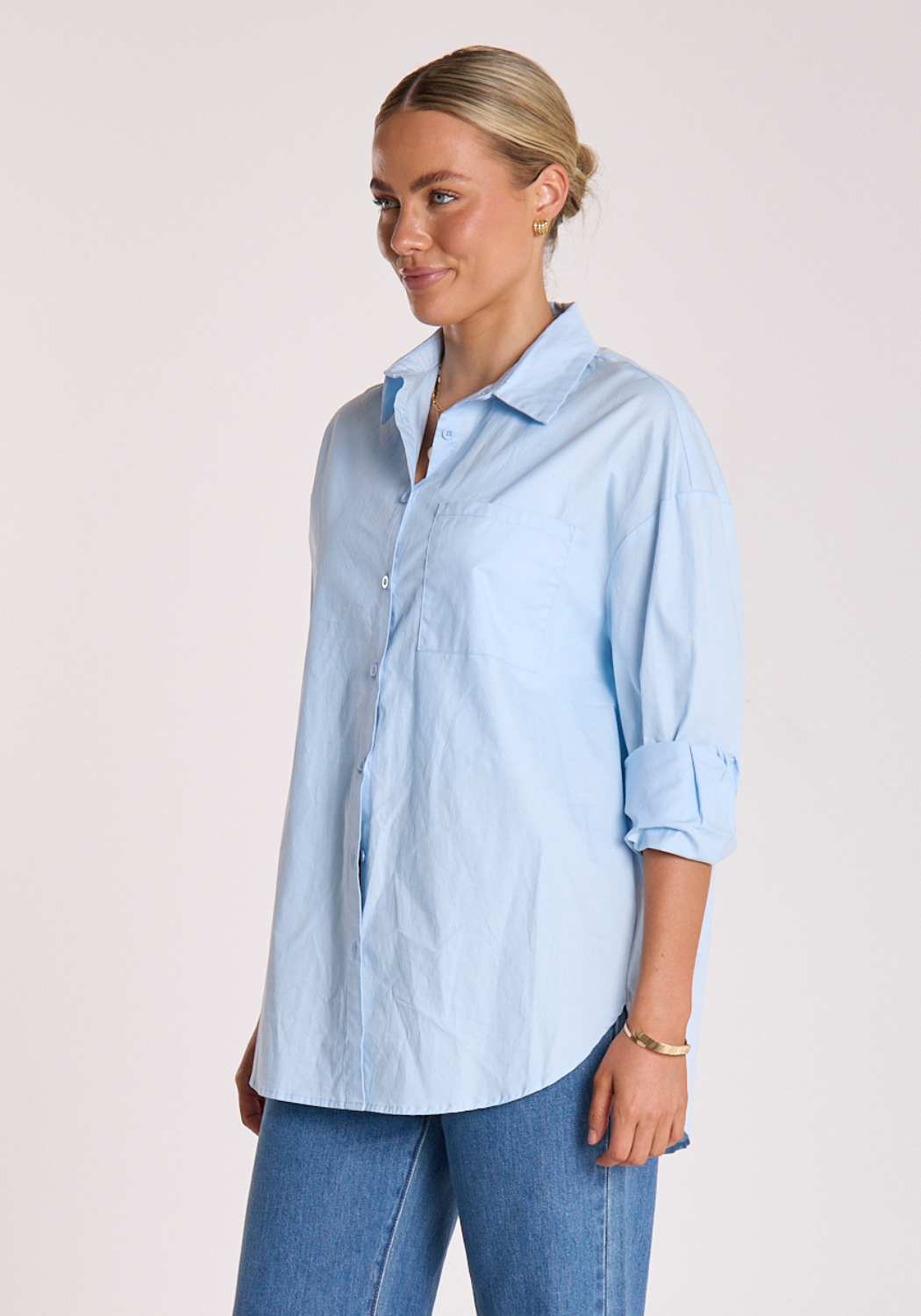 FEATHER + NOISE EVE COTTON SHIRT - POWDER BLUE