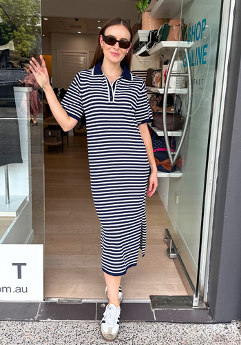 CASSIE STRETCH KNIT DRESS - NAVY