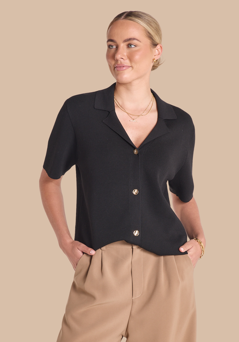 FEATHER + NOISE GOLDIE KNITTED SHIRT - BLACK
