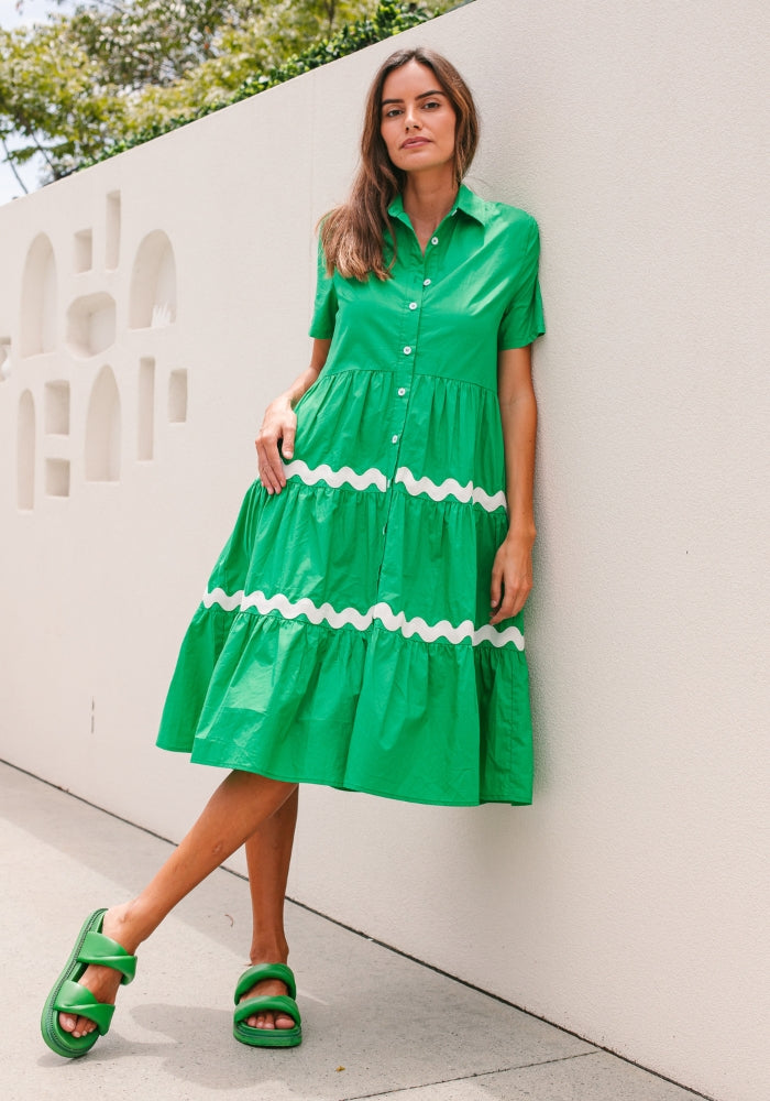 Load image into Gallery viewer, CODY TIERED DRESS - GREEN