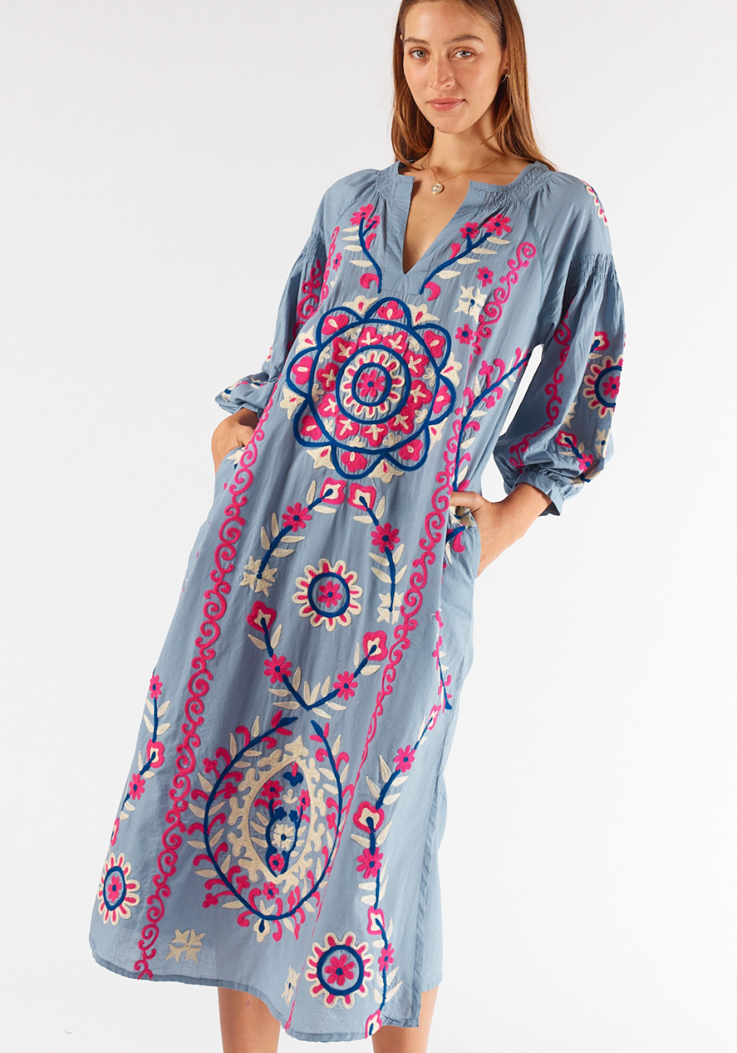 RUBY YAYA MEDITERRANEAN DRESS - LIGHT DENIM WASH