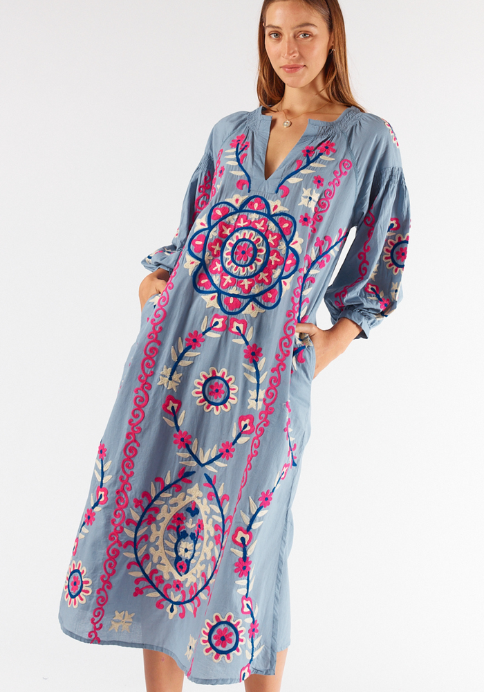 Load image into Gallery viewer, RUBY YAYA MEDITERRANEAN DRESS - LIGHT DENIM WASH