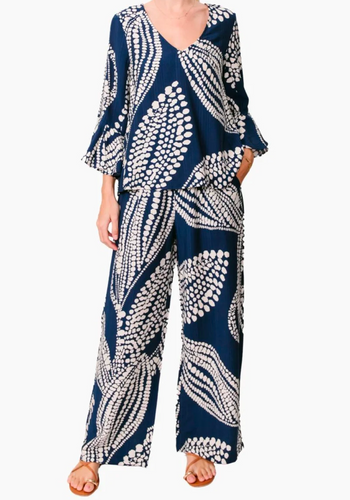 SKYLAR PALAZZO PANT - NAVY PRINT