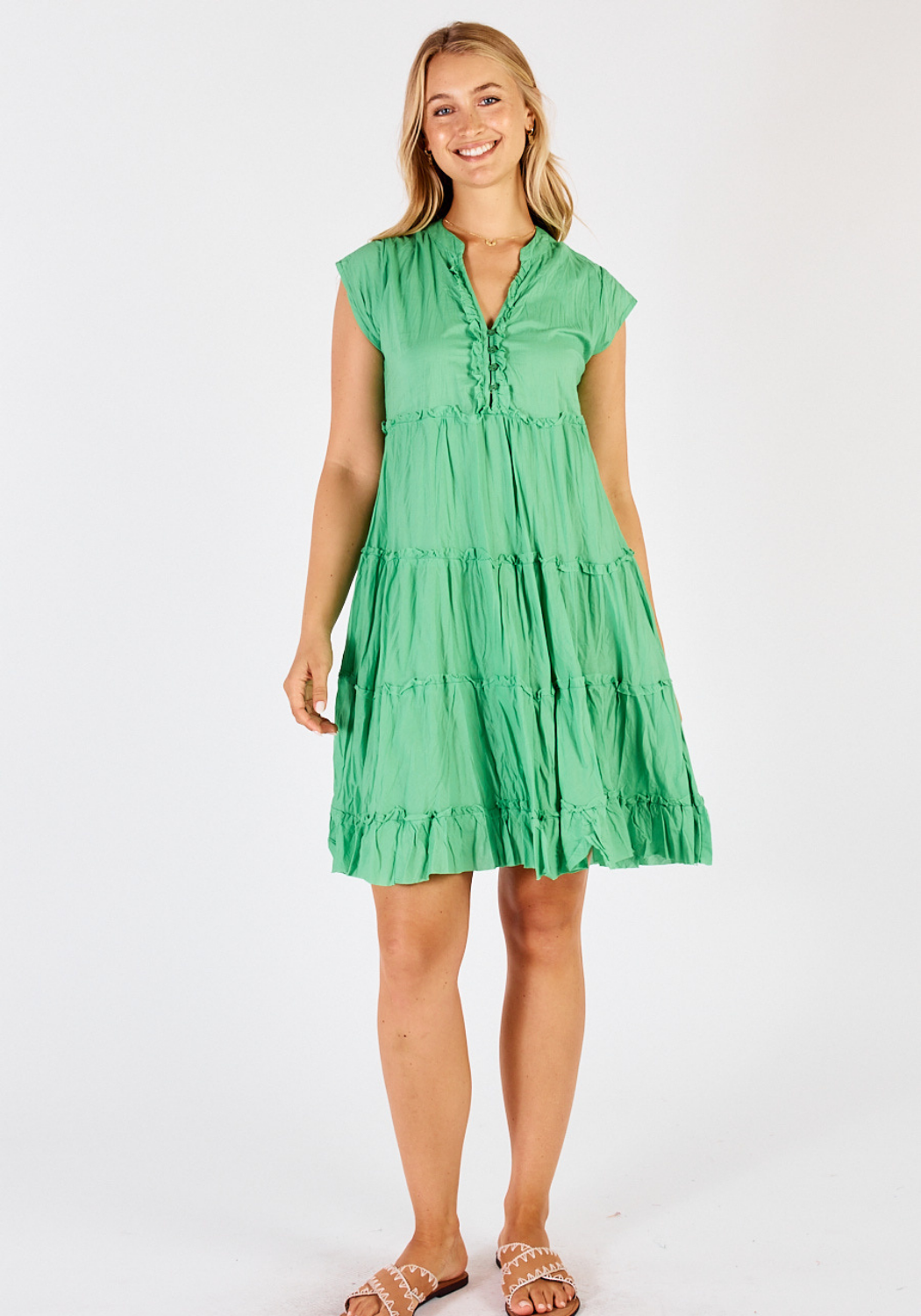 LULALIFE GWEN TIERED DRESS - GREEN