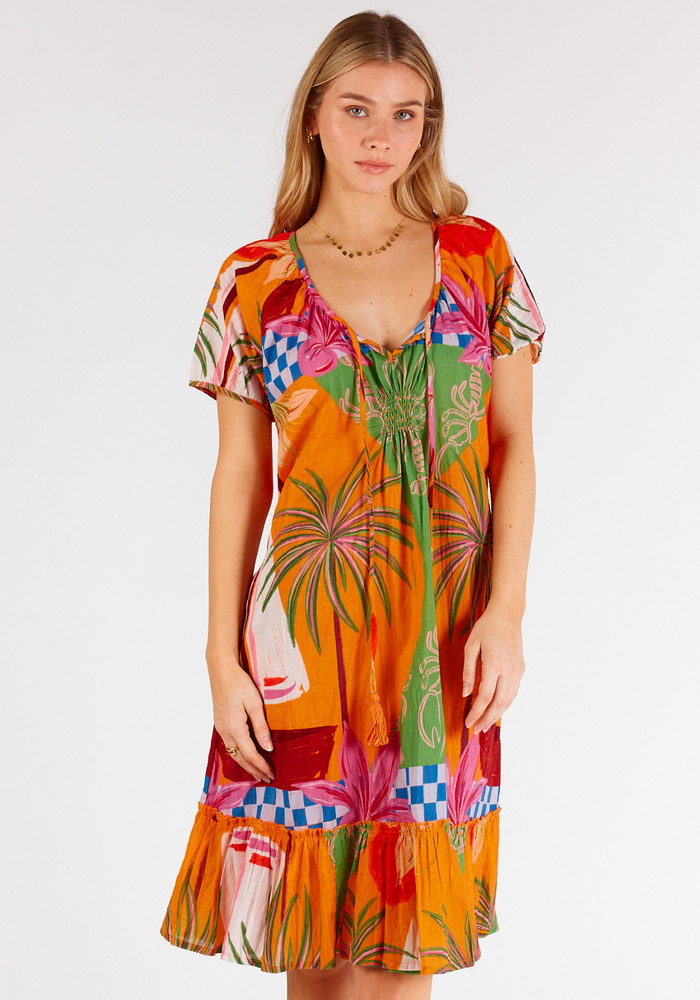 Load image into Gallery viewer, LULALIFE VIVIEN COTTON SHIRRED DRESS - MULTI