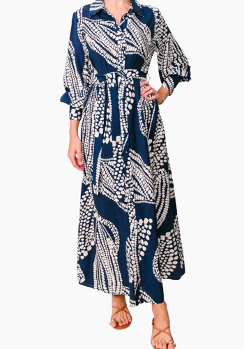 SKYLAR BUTTON THROUGH MAXI DRESS - NAVY PRINT