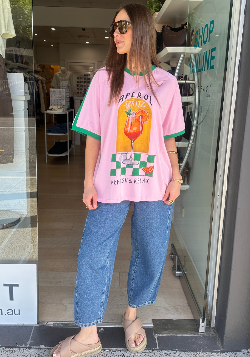 BY FRANKIE V NECK APEROL SPRITZ OVERSIZED TEE - PINK/GREEN