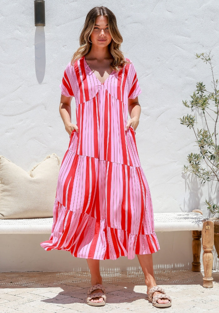 Load image into Gallery viewer, MARISOL PEAK DRESS - RED &amp; PINK