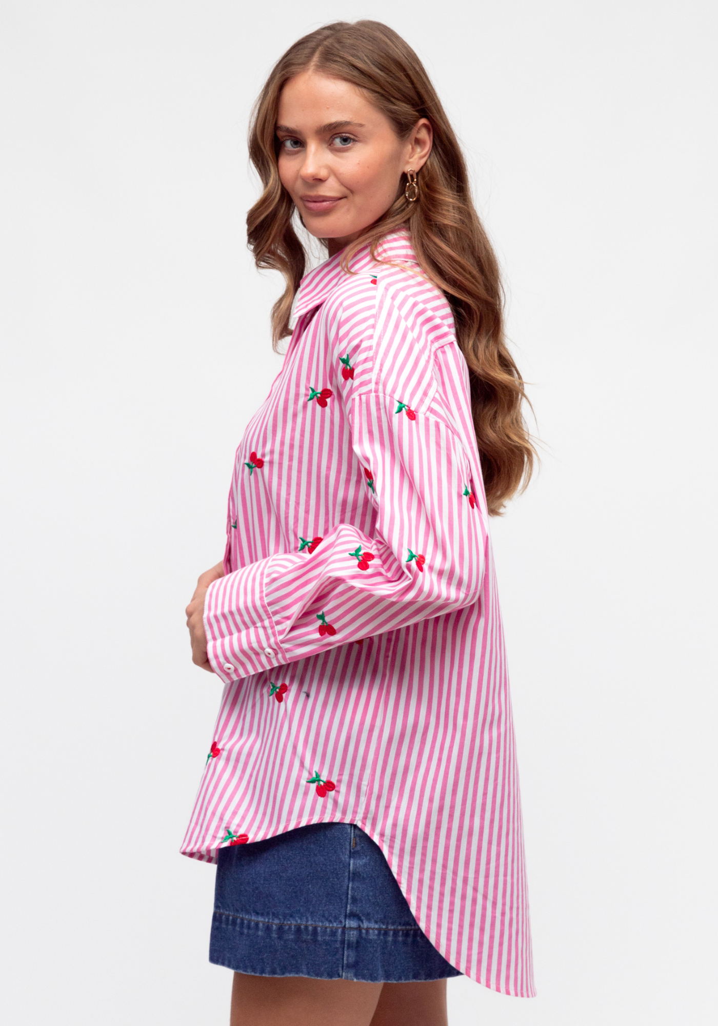 KIMMY BUTTON THROUGH SHIRT - PINK STRIPE