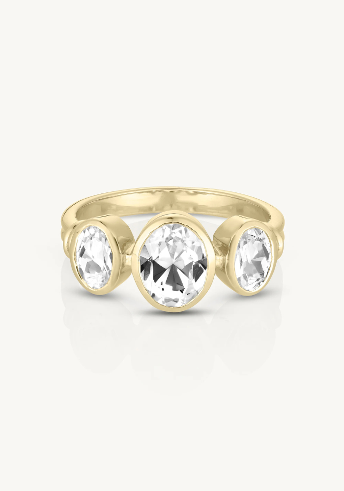 TONI MAY TRINITY RING - WHITE TOPAZ/GOLD