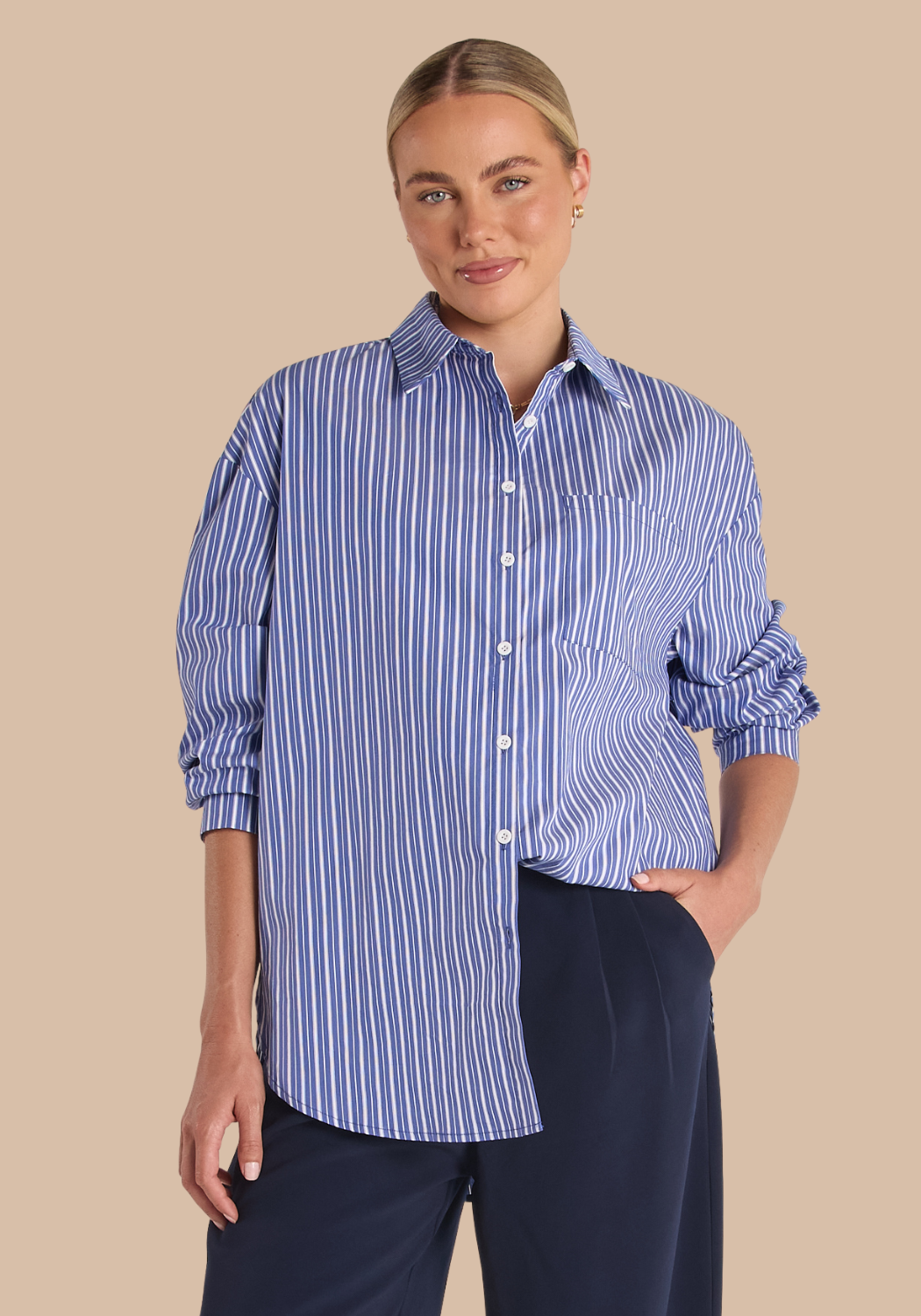 FEATHER + NOISE EMILY SHIRT - COBALT STRIPE