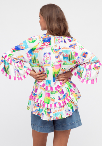 NICOLETTA TIERED BLOUSE - MULTI PRINT