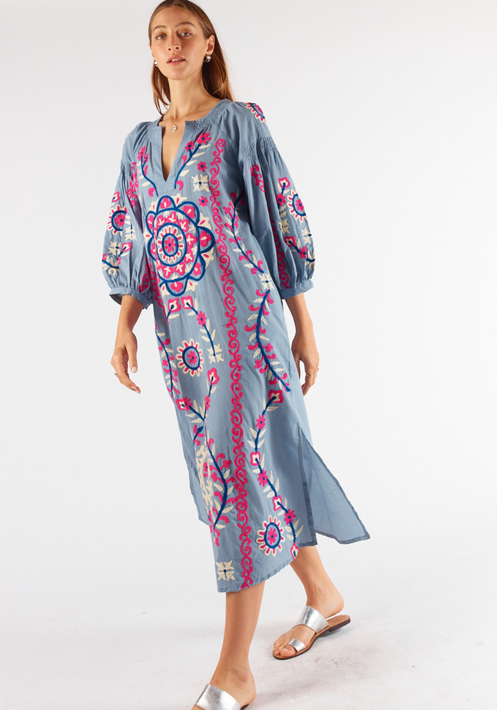 Load image into Gallery viewer, RUBY YAYA MEDITERRANEAN DRESS - LIGHT DENIM WASH