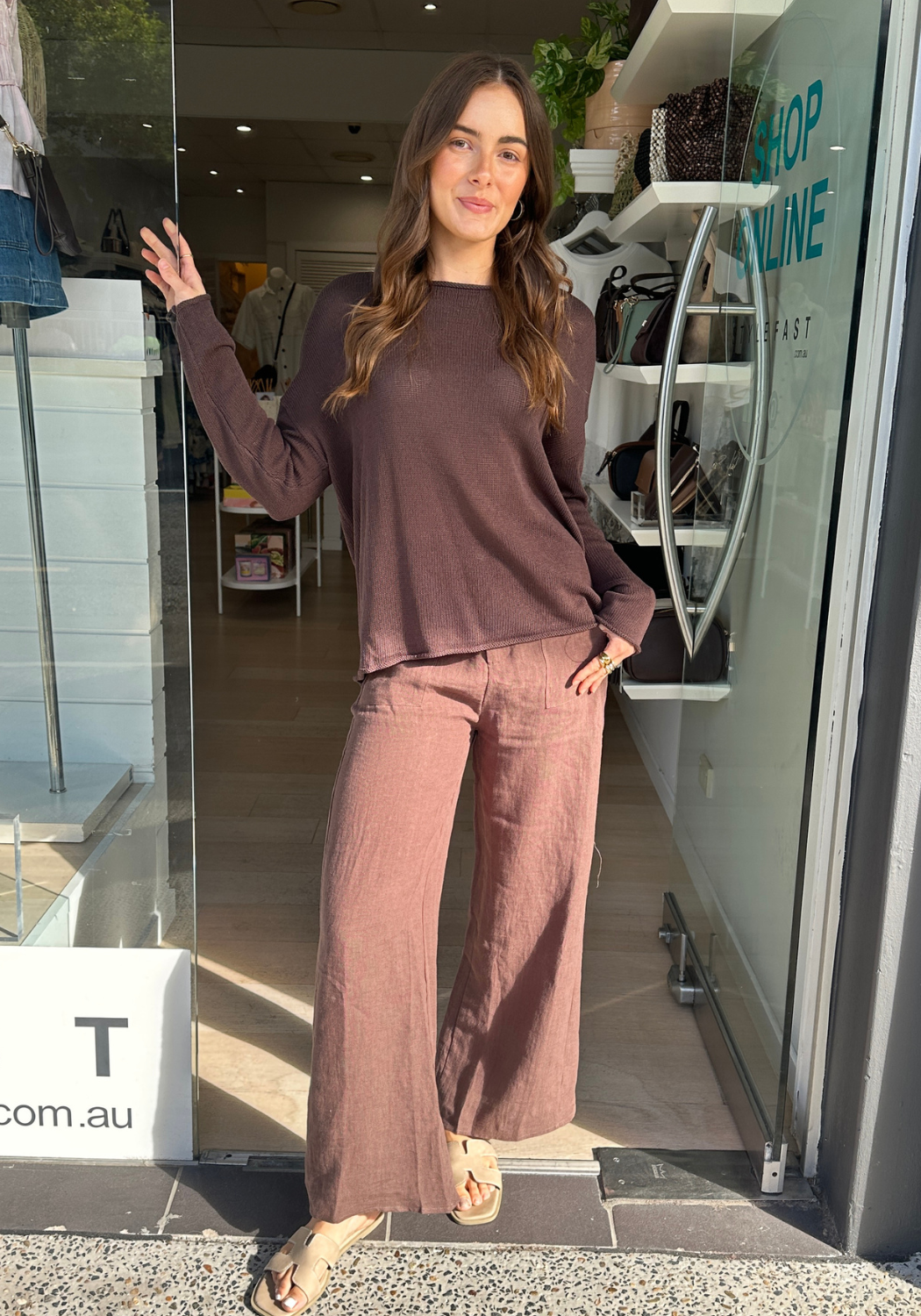 SASHA KNITTED L/S TOP - CHOCOLATE