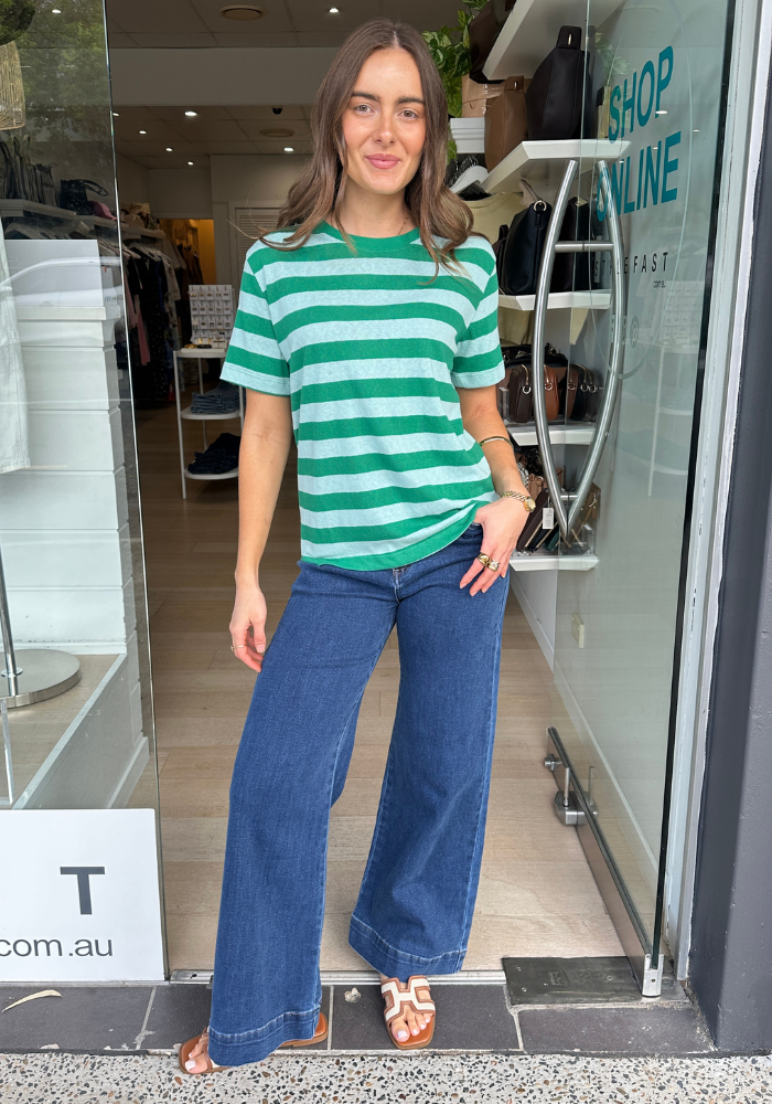 NINA TEE - GREEN STRIPE