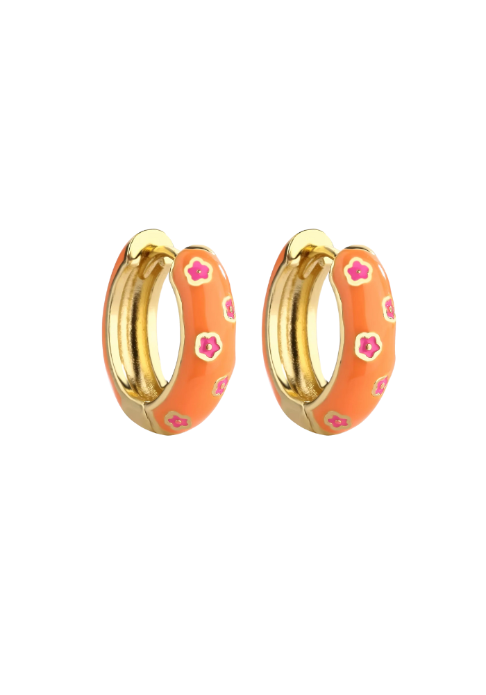 JANE ENAMEL HOOP EARRINGS - ORANGE