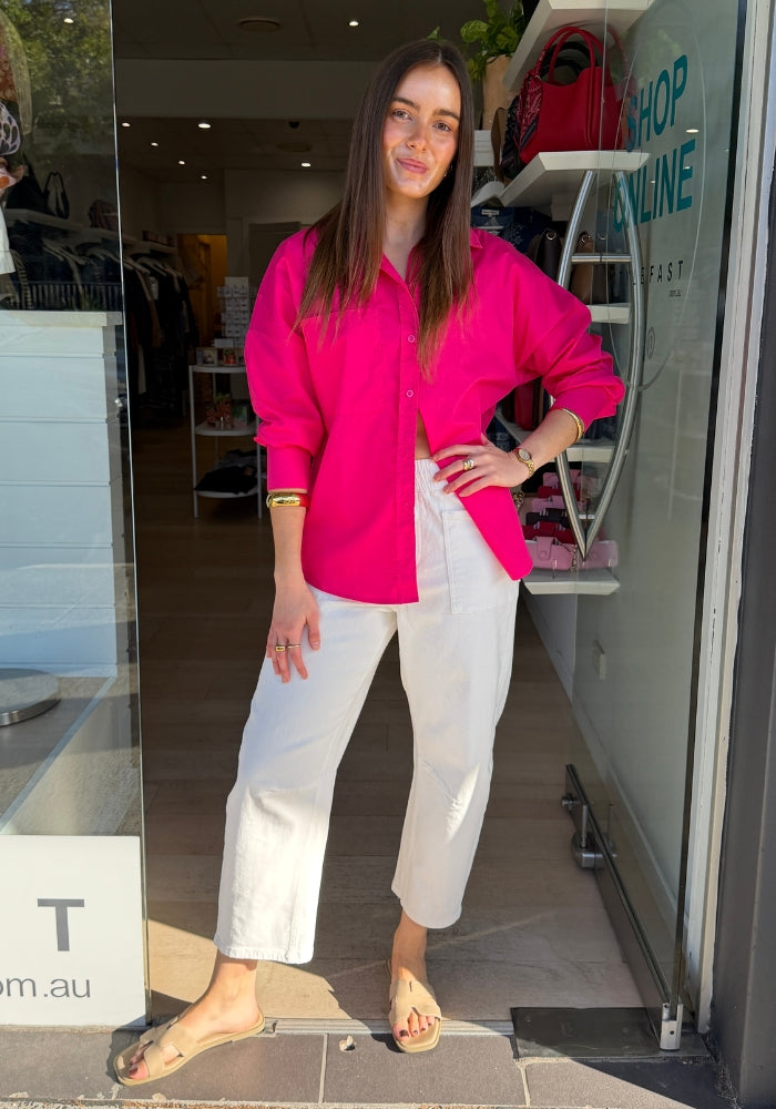 LUCY BUTTON THROUGH COTTON SHIRT - RASPBERRY
