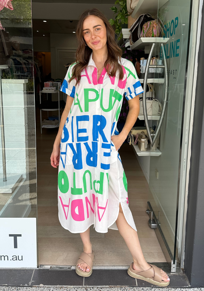 ITAMI SIERRA BUTTON DRESS - WHITE PRINT