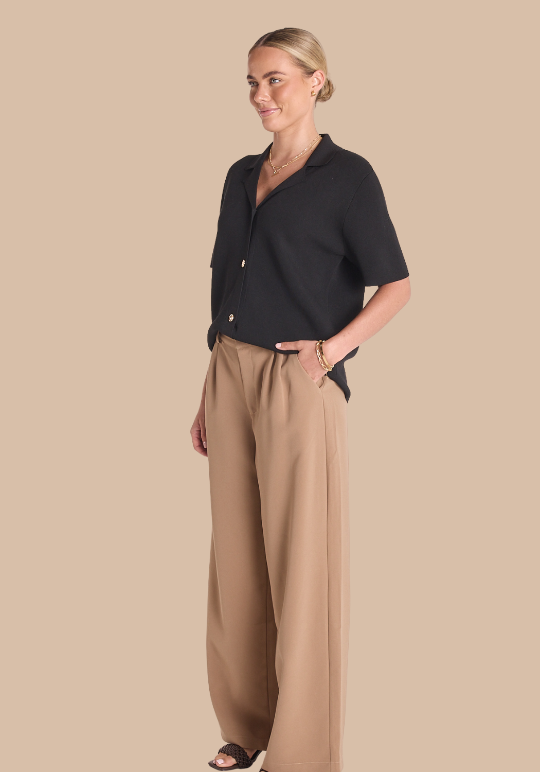 FEATHER + NOISE GOLDIE KNITTED SHIRT - BLACK