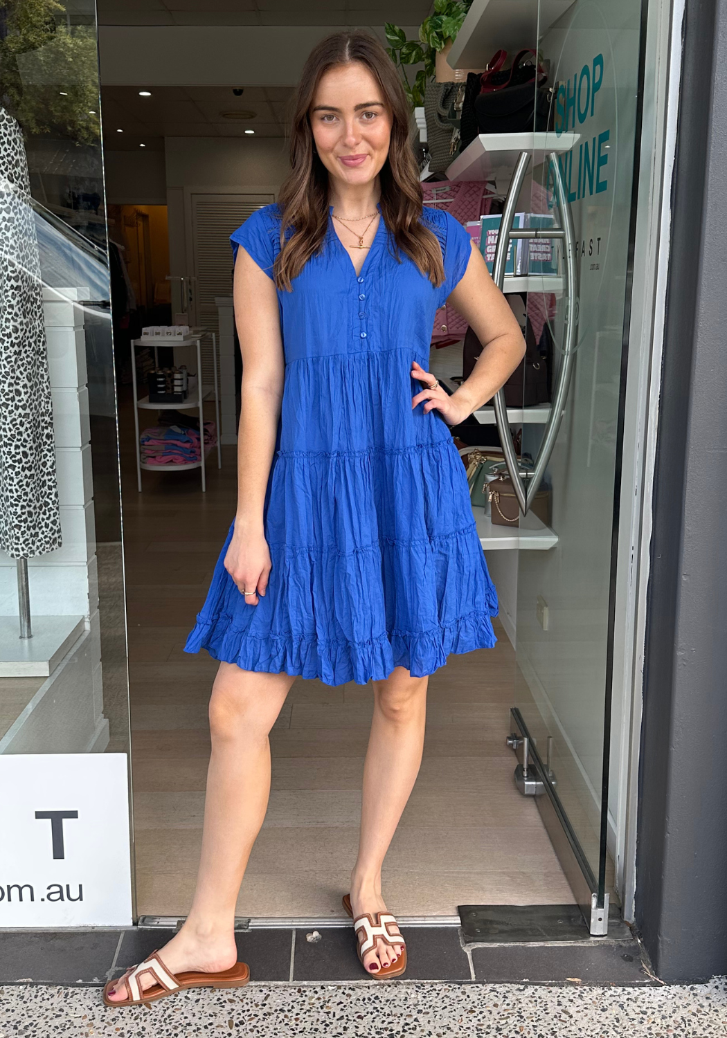 LULALIFE SHAYNA TIERED COTTON DRESS - OCEAN