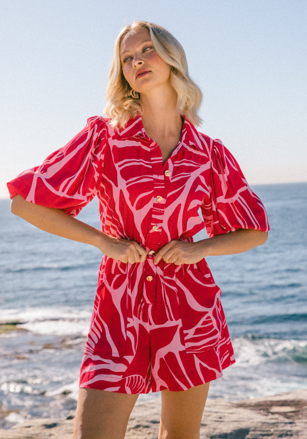 GAIA PLAYSUIT - RED/PINK PRINT