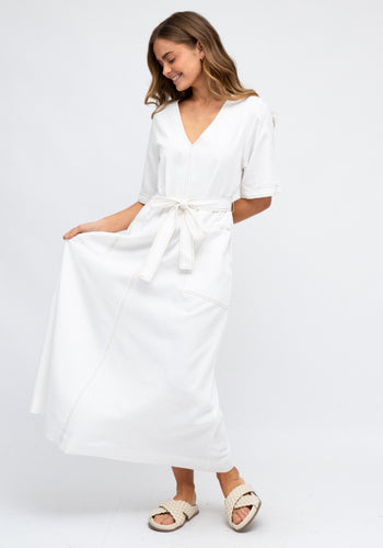 OLIVIA A-LINE MIDI DRESS - WHITE