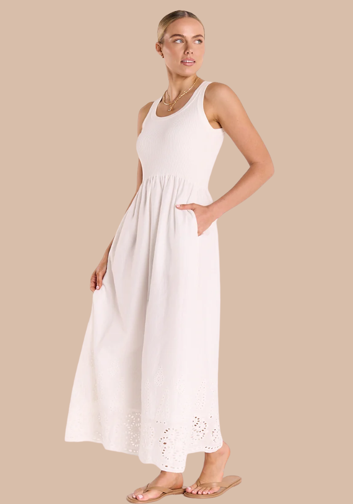 FEATHER + NOISE BIANCA DRESS - WHITE