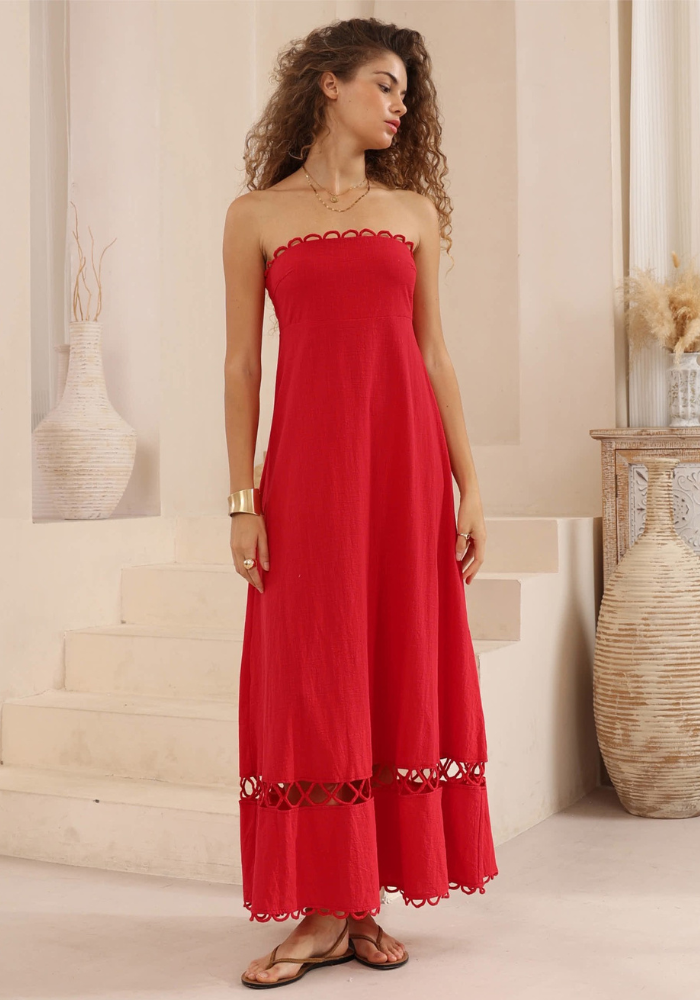 CHARLOTTE STRAPLESS MAXI DRESS - RED