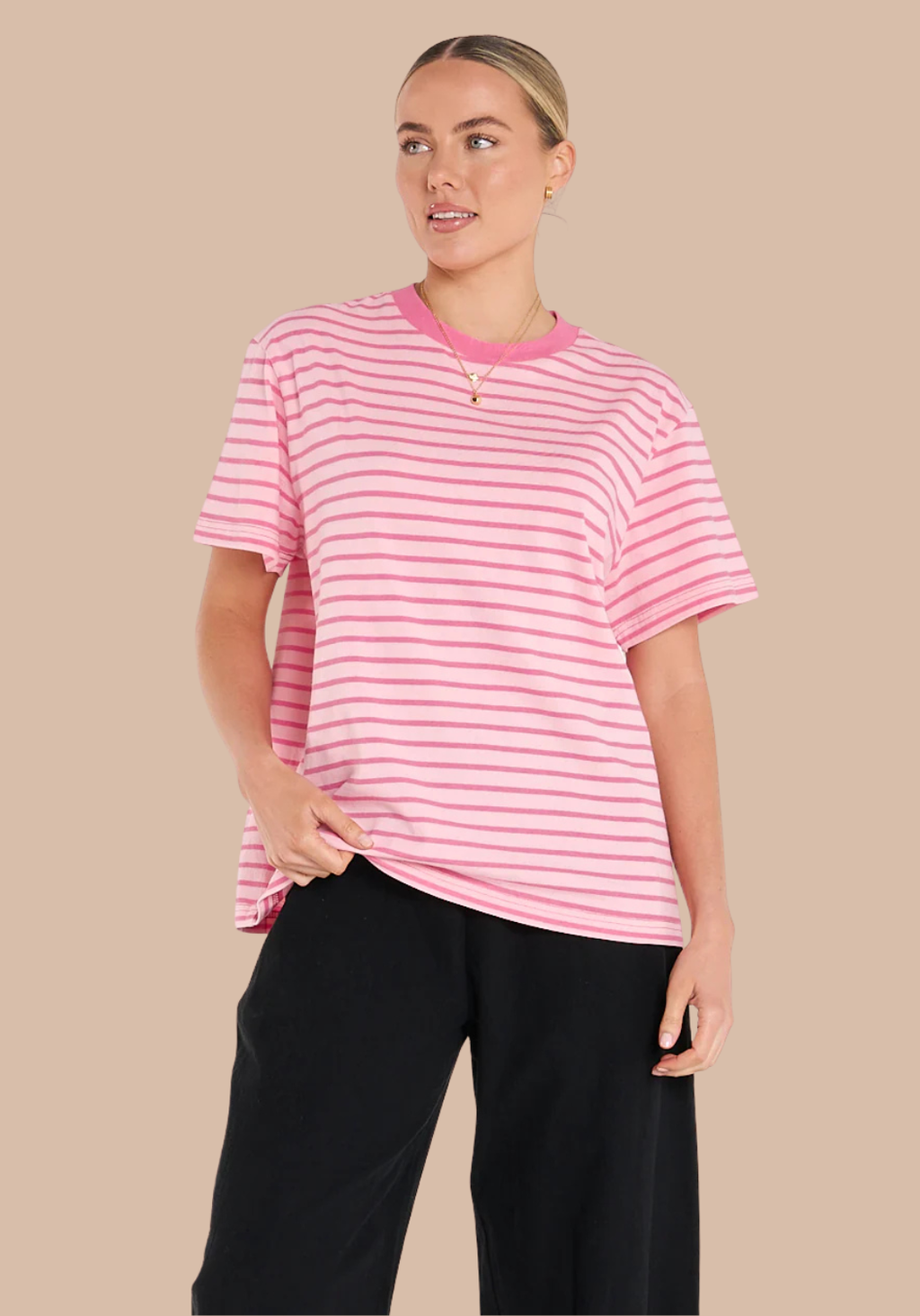 FEATHER + NOISE CARTER TEE - PINK STRIPE