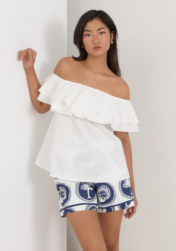 ADORNE SERENA POPLIN FRILL TOP - WHITE