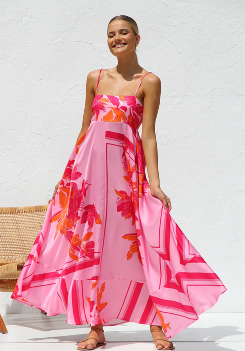 TAHLIA MAXI DRESS - PINK/ORANGE PRINT