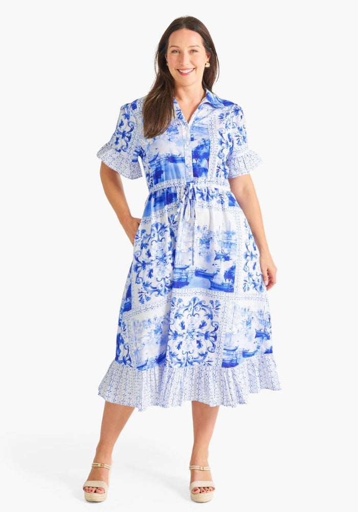 Load image into Gallery viewer, CARLA MIDI DRESS - BLUE PRINT