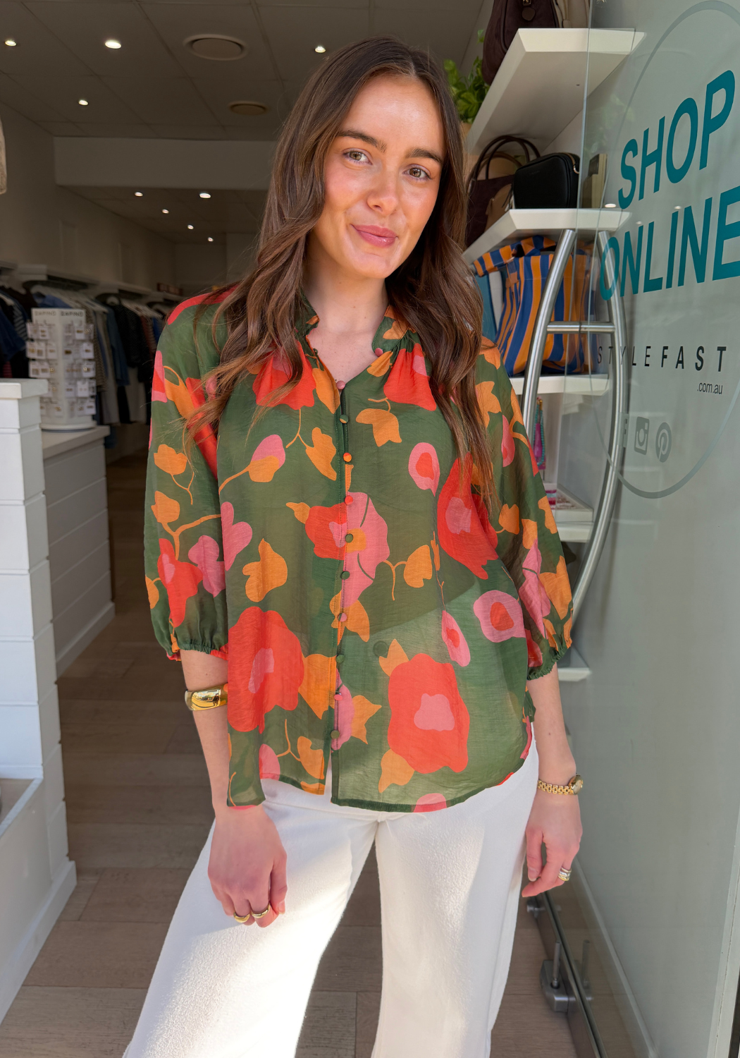 GEORGIE BLOUSE - OLIVE FLORAL PRINT