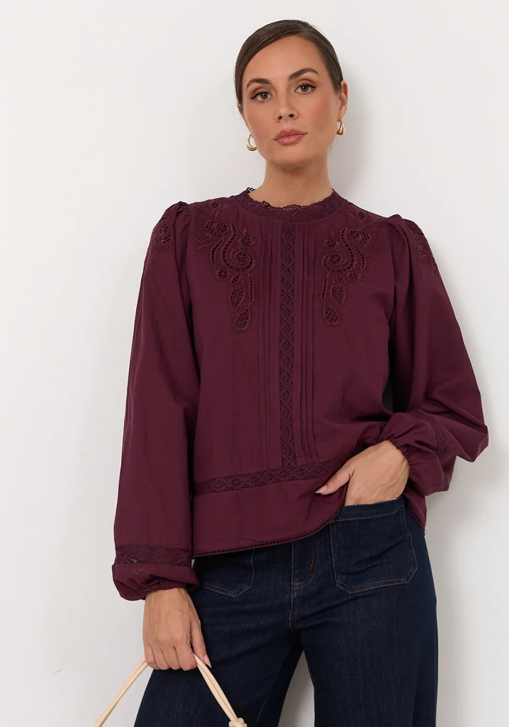 ADORNE LOU CUT OUT LACE TOP - GRAPE