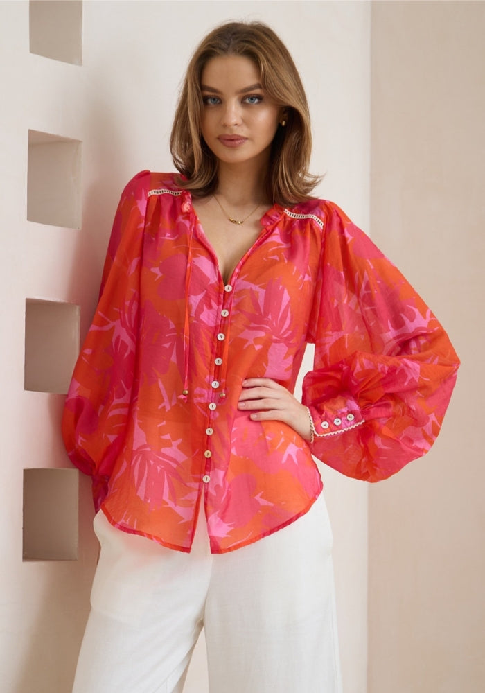 Load image into Gallery viewer, FAY RELAXED BLOUSE - PINK &amp; RED