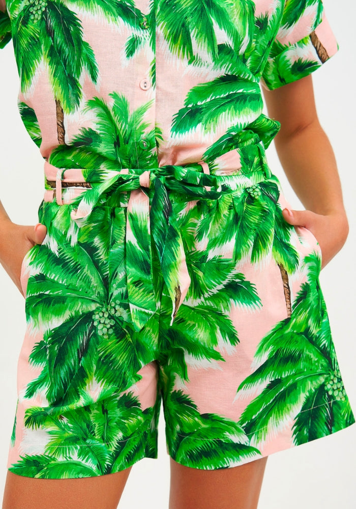 Load image into Gallery viewer, COVE LINEN SHORTS - PALM PRINT