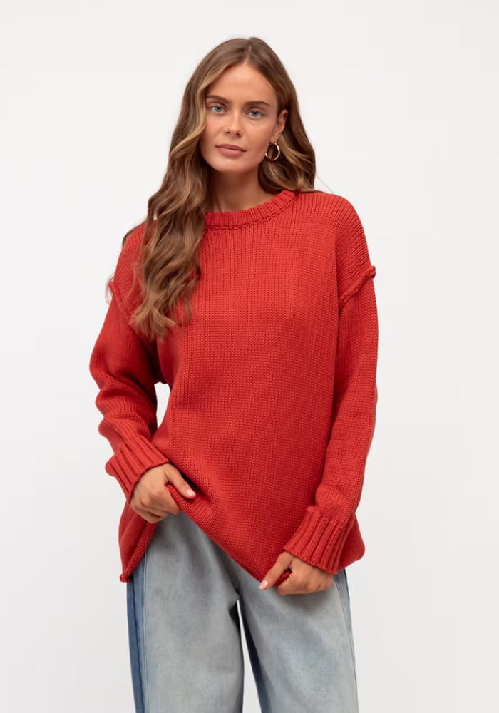 CLARA RELAXED COTTON KNIT - BRICK RED