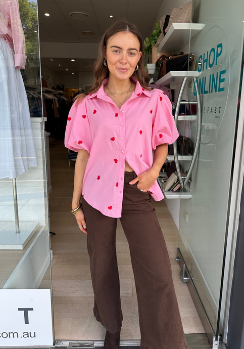 CARMEN HEART BUTTON THROUGH SHIRT - PINK