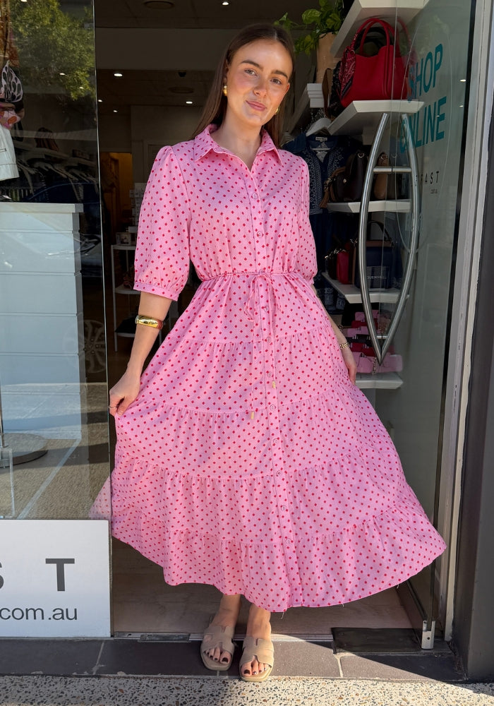 JANE LINEN DRESS - PINK/RED PRINT