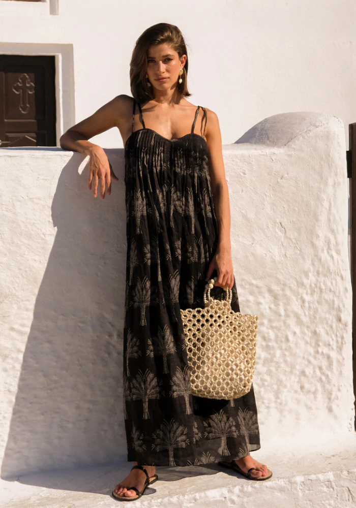 ADORNE INDRA PINTUCK MAXI DRESS - PALM PRINT