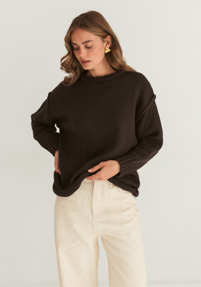 CLARA RELAXED COTTON KNIT - CHOCOLATE