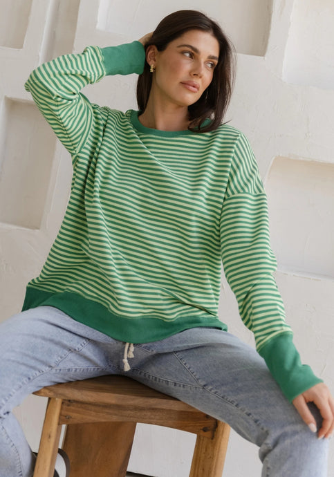 BETTY BASICS COVE SWEAT - GREEN  STRIPE