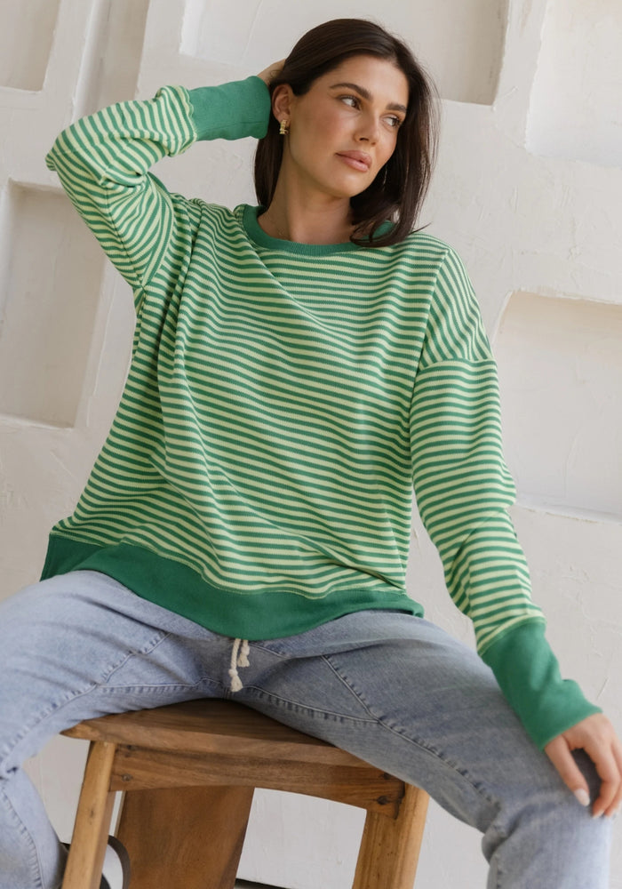 BETTY BASICS COVE SWEAT - GREEN  STRIPE