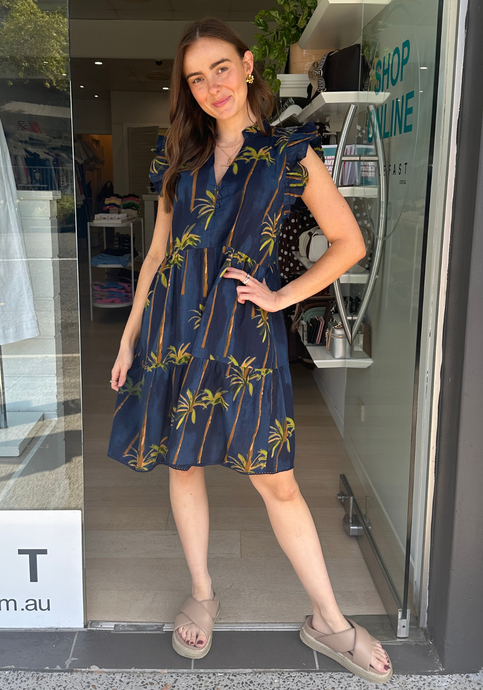 LULALIFE BADIRA RUFFLE DRESS - NAVY PALM