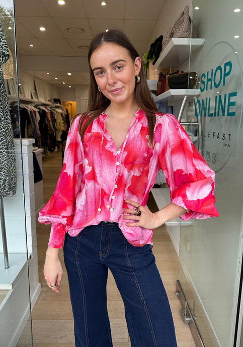 OLIVIA BLOUSE - PINK PRINT