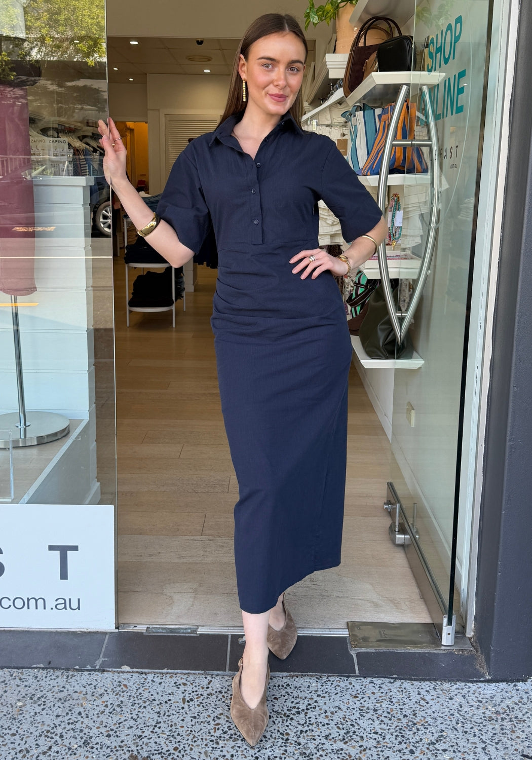 KIRSTY MIDI DRESS - NAVY