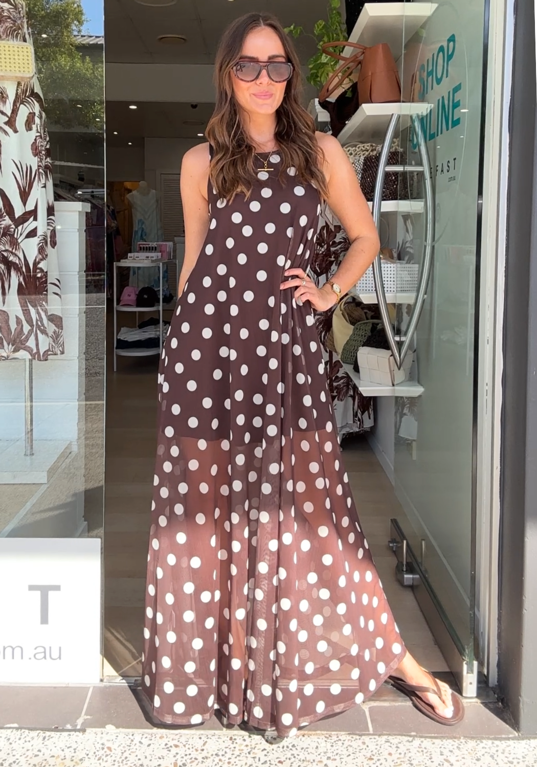 TANYA MESH MAXI DRESS - CHOCOLATE SPOT