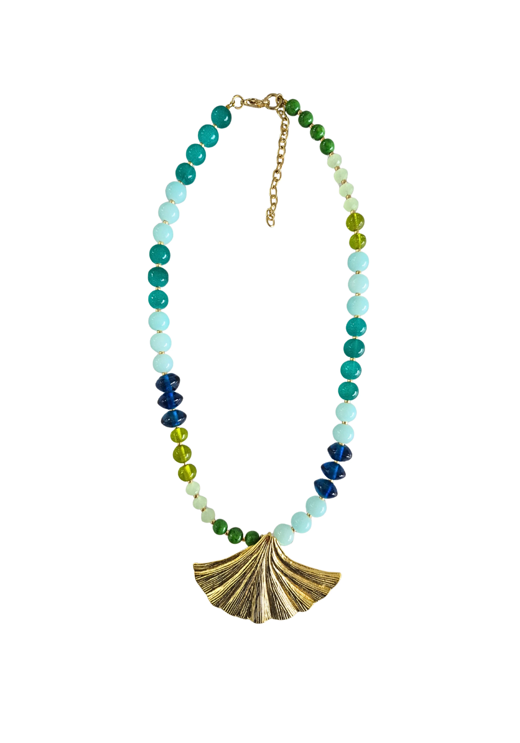 BEADED SHELL NECKLACE - BLUE & GREEN